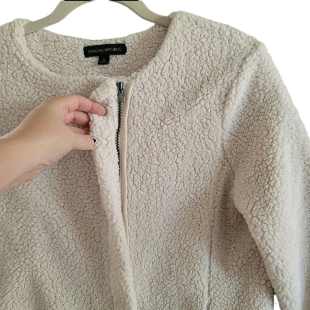 Banana Republic Jacket S Small Beige Faux Sherpa - Picture 2 of 7